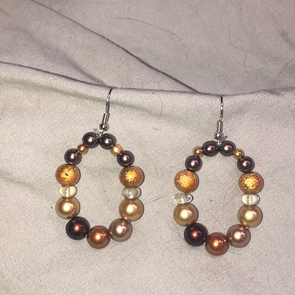 Gold & Brown Dangle Beaded Earrings New Boutique